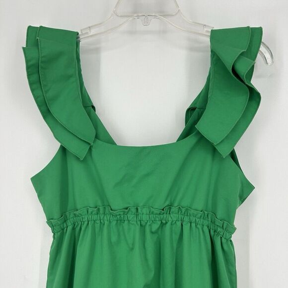 Drew Green Poplin Tie Front Midi Dress Empire Waist Sleeveless Ruffle Size M - Picture 7 of 10